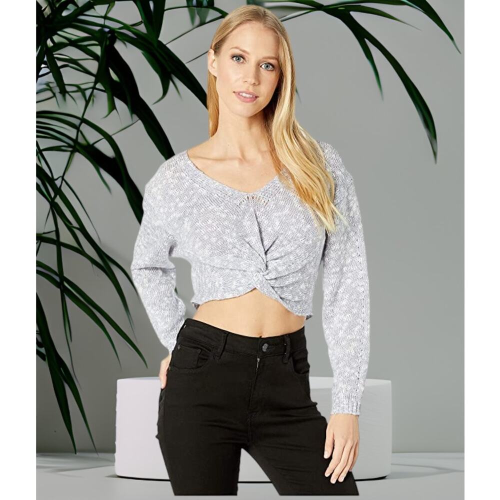 BCBGeneration Twist-Front Cropped Sweater Lavender Mist Size: M